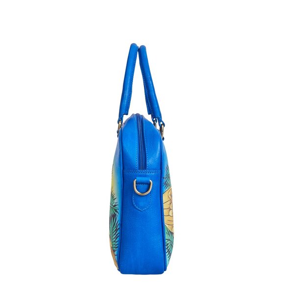 Leather Hand-Painted Blue Ladies' Top Handle Handbag, Crossbody Sling Bag, Purse - Picture 7 of 9